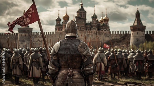 ransport yourself to the Middle Ages with a captivating image of the Russian army, featuring soldiers adorned in authentic medieval armor and wielding traditional weaponry photo