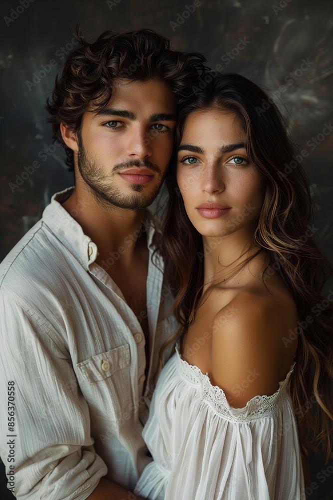 Arabic handsome man and beautiful woman studio portrait Arabic handsome man and beautiful woman studio portrait