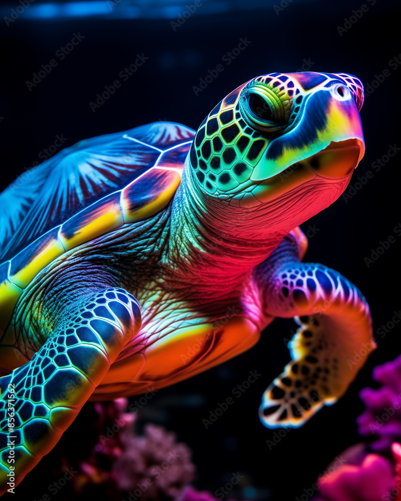 Neon Sea Turtle with Colorful Shell Neon Sea Turtle with Colorful Shell