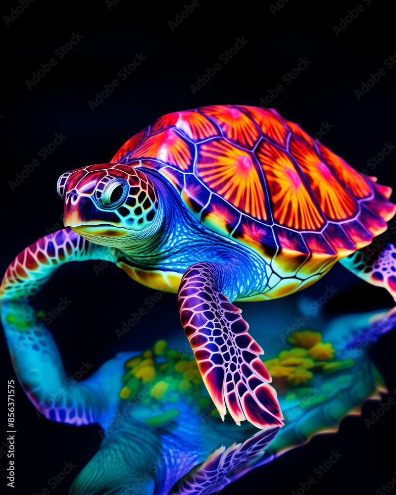 Neon Sea Turtle with Colorful Shell Neon Sea Turtle with Colorful Shell