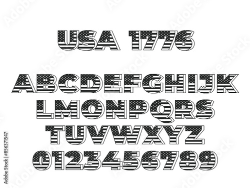 USA Font Alphabet with American Flag Texture