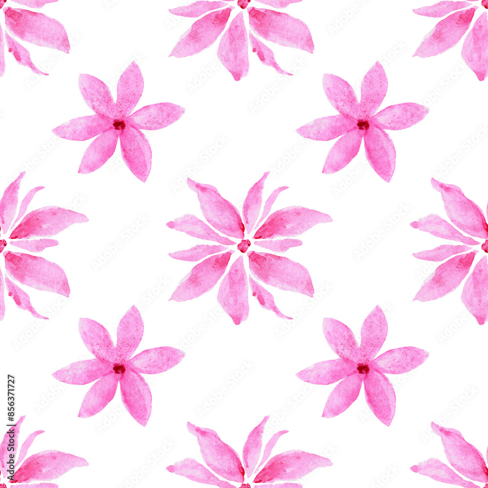 Pink flowers on white background seamless pattern. Illustration watercolor floral ornament for design, decor, holidays, fabric, wallpaper, wrapping paper, decorating, scrapbooking, valentine's day Pink flowers on white background seamless pattern. Illustration watercolor floral ornament for design, decor, holidays, fabric, wallpaper, wrapping paper, decorating, scrapbooking, valentine's day