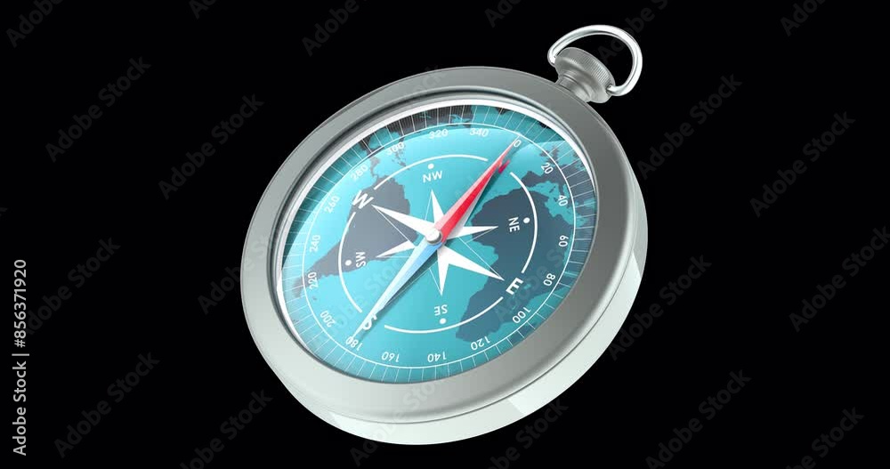 Magnetic Compass, animation seamlessly loopable. 3D rendering isolated on transparent background Magnetic Compass, animation seamlessly loopable. 3D rendering isolated on transparent background