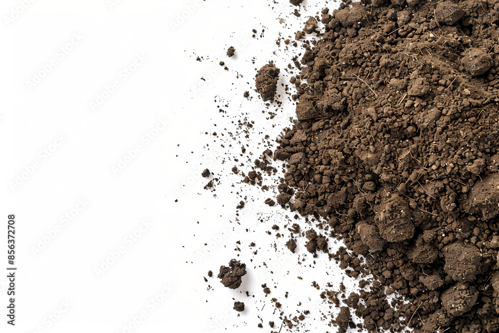 Scattered pile of black soil isolated on white background top view, copy space
Scattered pile of black soil isolated on white background top view, copy space