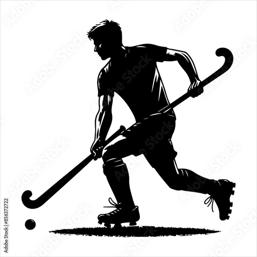 Silhouette Field Hockey Sport Male Players Action, vector black color silhouette 