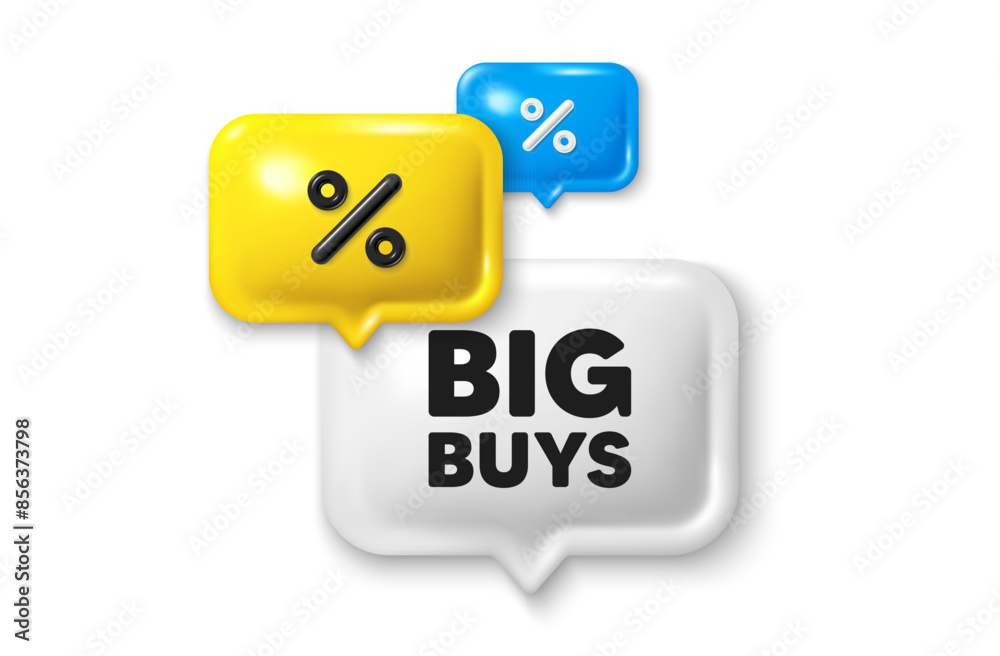 Discount speech bubble offer 3d icon. Big buys tag. Special offer price sign. Advertising discounts symbol. Big buys discount offer. Speech bubble sale banner. Discount balloon. Vector