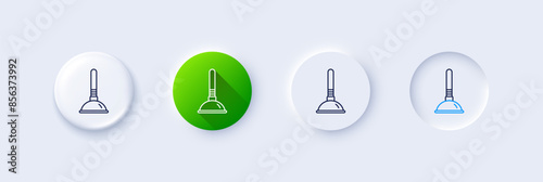 Cleaning plunger line icon. Neumorphic, Green gradient, 3d pin buttons. Cleaning of pipe clogs symbol. Housekeeping equipment sign. Line icons. Neumorphic buttons with outline signs. Vector