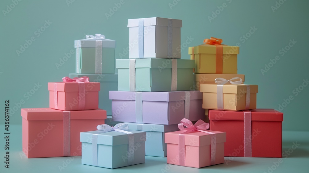 Obraz premium Stack of gift boxes on the table.