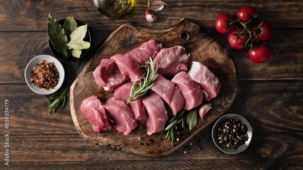 Raw pork tenderloin meat sliced medallions, close-up. Stock video 4k