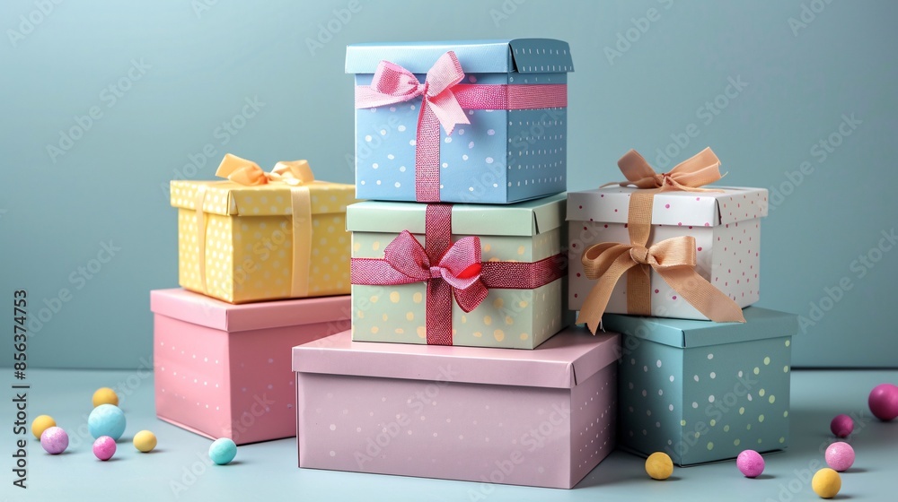 Obraz premium Stack of gift boxes on the table.