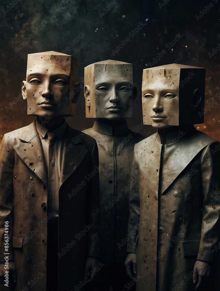 Naklejka premium cubeheaded anthropomorphs wallpaper