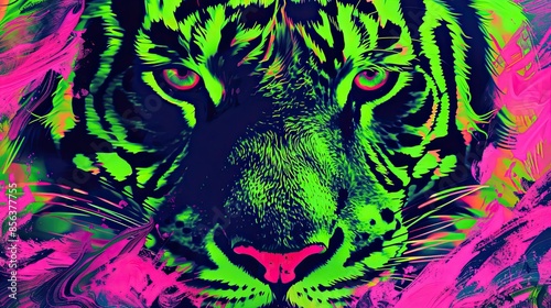 neon green and neon pink, tiger print, seamless pattern, melanistic, hdr, textured, extreme details and sharpness photo