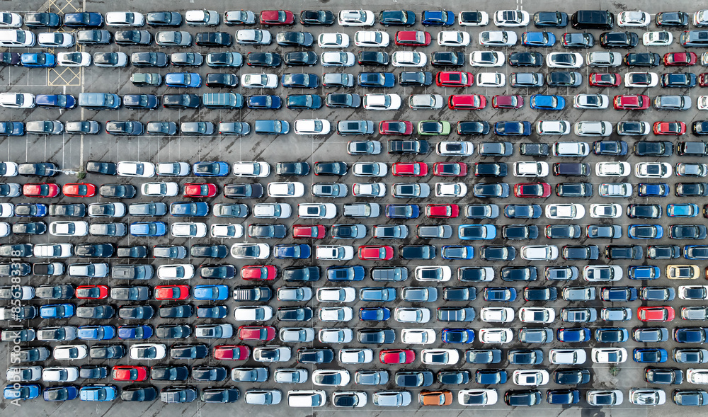 Obraz premium Aerial view of parking in the port of Southampton, a city in Hampshire, England