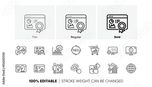 Increase sales, Business strategy and Search optimization. Seo line icons. Analytics linear icon set. Line icons set. Vector