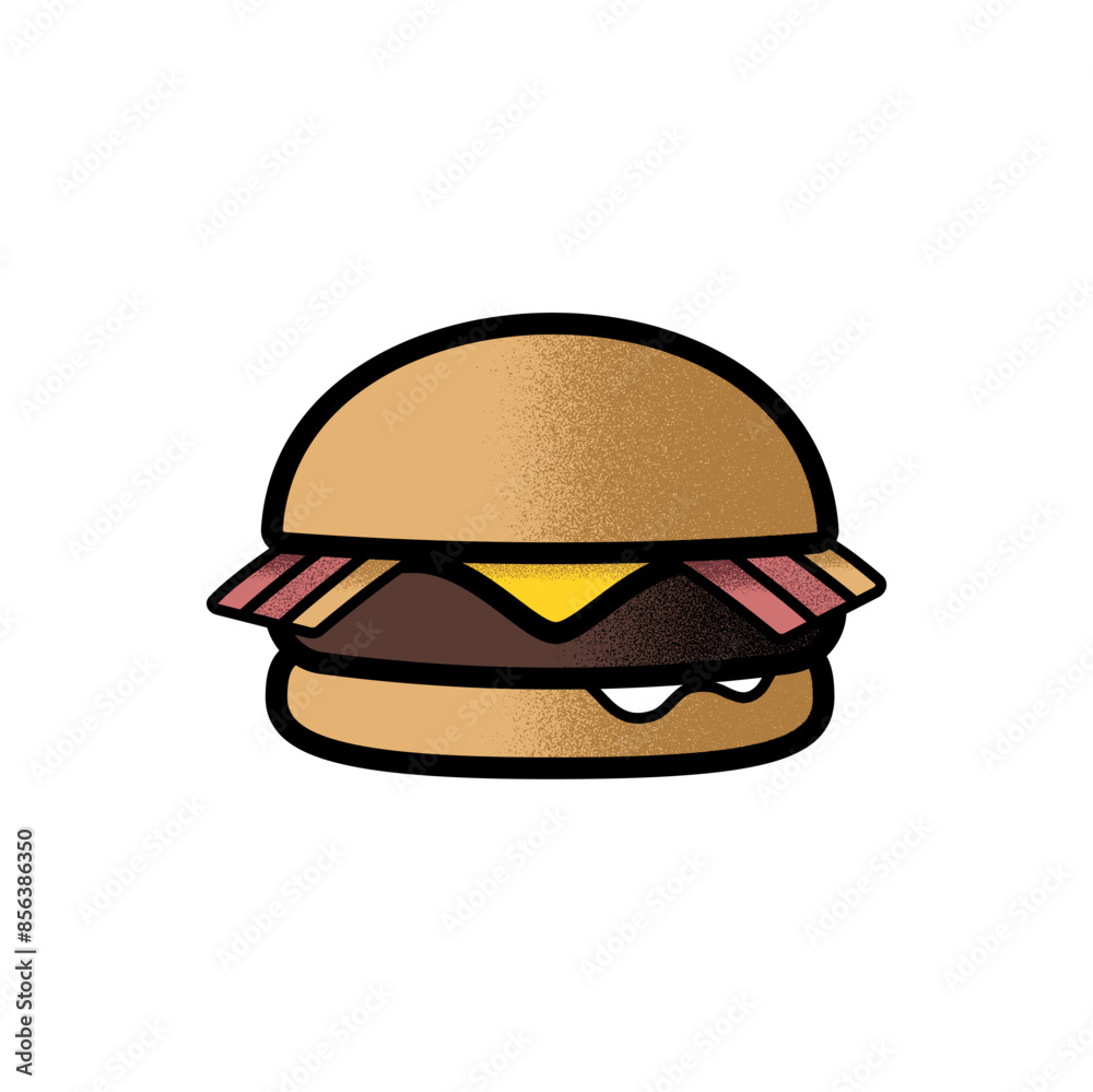 Fototapeta premium Cheeseburger with Bacon Icon Clipart Grainy Colored