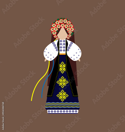 Ukrainian doll motanka,  ethnicity traditional culture amulet. Vector illustration. Isolate 