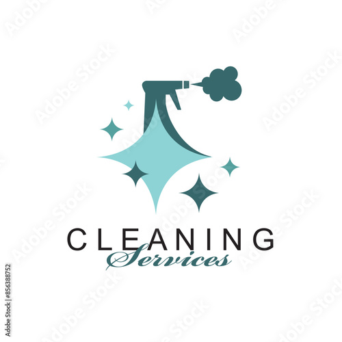 cleaning service design with spray bottle isolated on white background