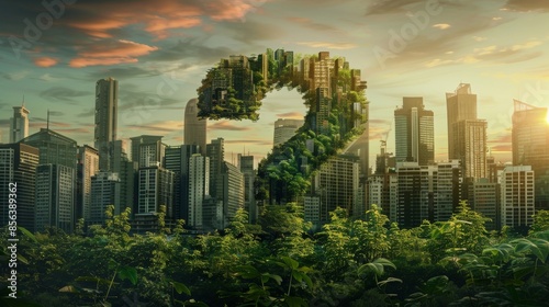 a journey and a question mark sustainability green city, stock photo, 