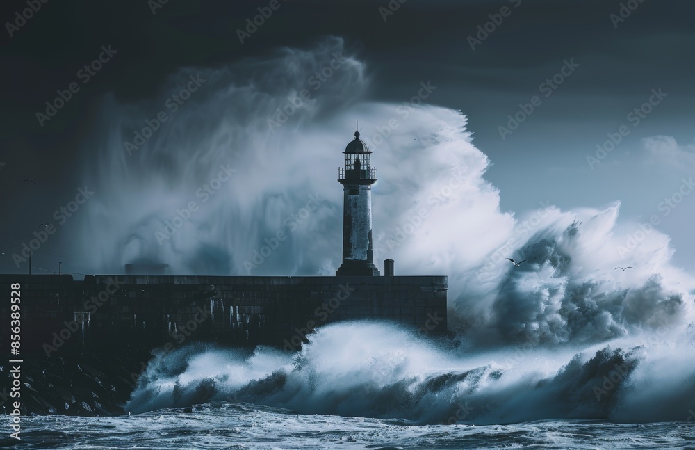 Lighthouse, Portugal - enhanced sky scene of storm waves Lighthouse, Portugal - enhanced sky scene of storm waves