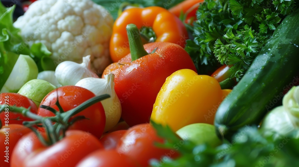 Mixed veggies, On a counter or table, Macro photo Mixed veggies, On a counter or table, Macro photo