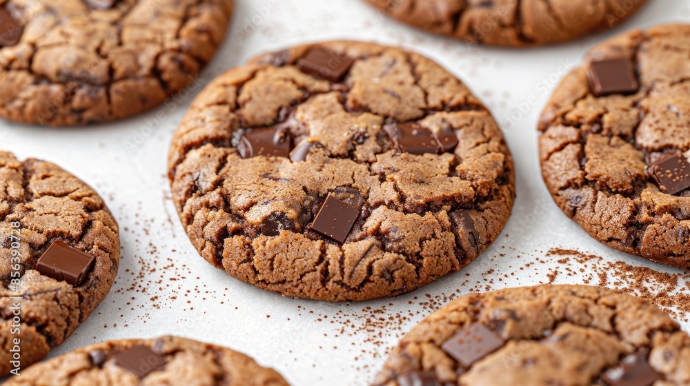 Homemade chocolate chip cookies on a baking sheet Homemade chocolate chip cookies on a baking sheet