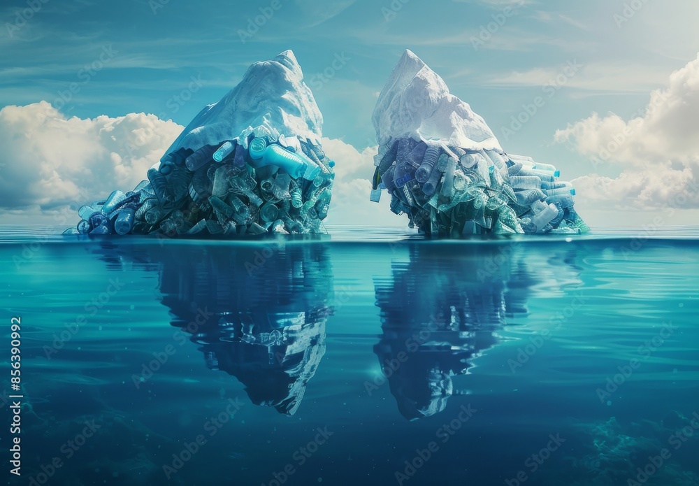 Obraz premium Environmental pollution caused by plastic bags and trash icebergs