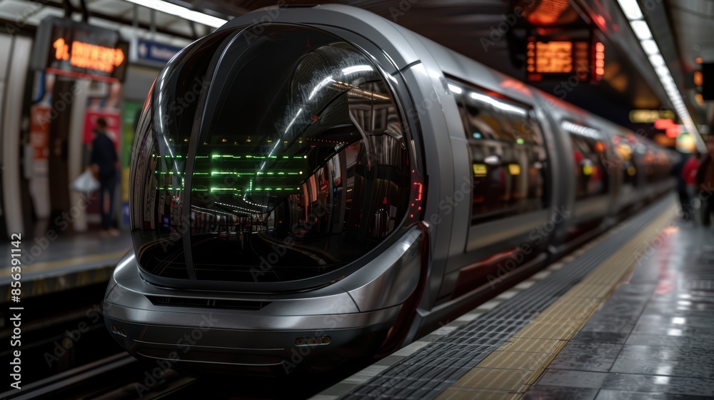 Fototapeta premium Futuristic train station with advanced transportation system