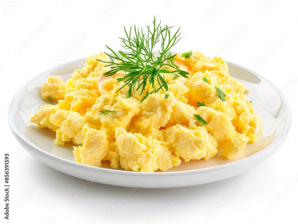 Ultra realistic, Scrambled eggs on the modern plate, Unsplash, Isolated, on white background Ultra realistic, Scrambled eggs on the modern plate, Unsplash, Isolated, on white background