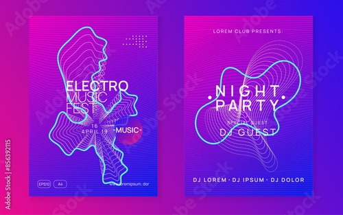Discotheque Poster. Green Dj Set. Trance Cover. Violet Night Club Event. Soundwave Radio Illustration. Dance Design. Fest Concert Template. Blue Discotheque Poster