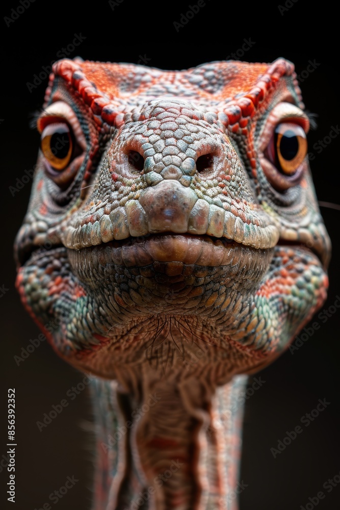 Close-up of a colorful chameleon with intricate scales and striking eyes Close-up of a colorful chameleon with intricate scales and striking eyes