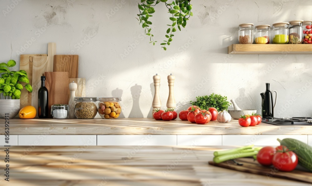 Kitchen Countertop with Fresh Produce and Spices Kitchen Countertop with Fresh Produce and Spices