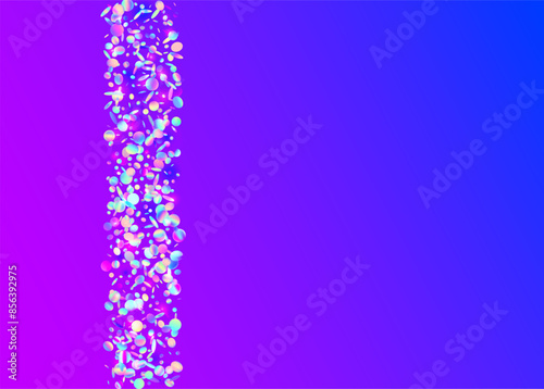 Rainbow Confetti. Modern Design. Digital Dust. Carnival Glitter. Blue Happy Tinsel. Glare Concept. Transparent Serpentine. Light Colourful Backdrop. Purple Rainbow Confetti