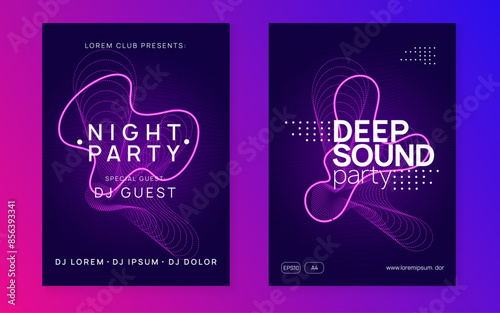 Edm Banner. Pink Dj Set. Music Background. Nightclub Beat Invitation. Festival Invite. Party Electro Graphic. Green Techno Design. Blue Edm Banner
