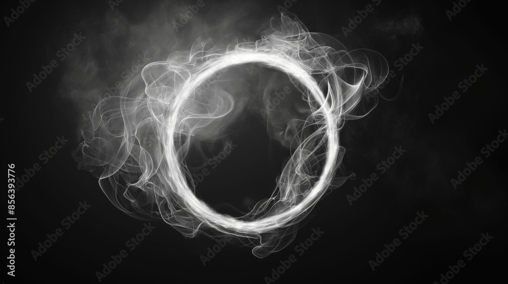 Naklejka premium White smoke ring against a black background.
