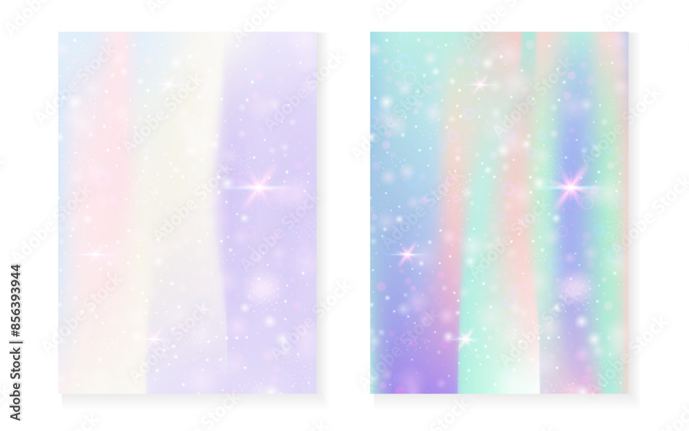 Magic background with princess rainbow gradient. Kawaii unicorn hologram. Holographic fairy set. Multicolor fantasy cover. Magic background with sparkles and stars for cute girl party invitation. Magic background with princess rainbow gradient. Kawaii unicorn hologram. Holographic fairy set. Multicolor fantasy cover. Magic background with sparkles and stars for cute girl party invitation.