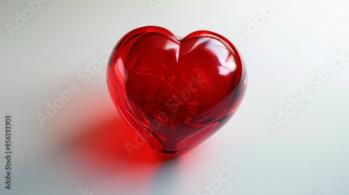 Image of a red glass heart on a white background.