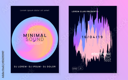 Electro Fest. Elegant Background For Invitation Vector. Linear Disco Flyer. Trance And Concert Layout. Modern Art For Brochure. Pink And Blue Electro Fest