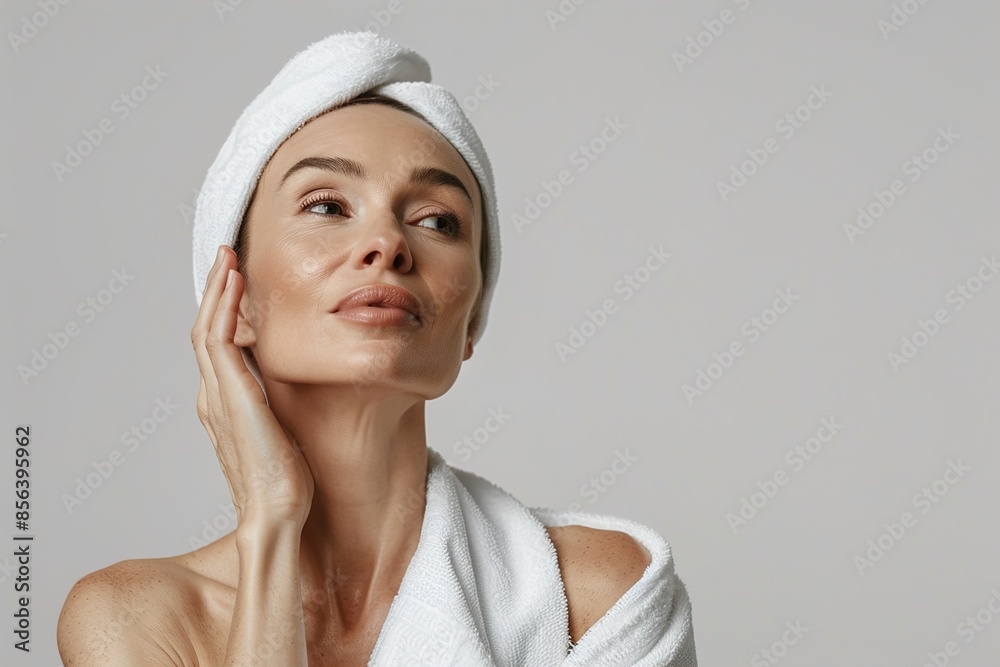 Double Chin Treatment. Beautiful Middle Aged Woman Double Chin Treatment. Beautiful Middle Aged Woman