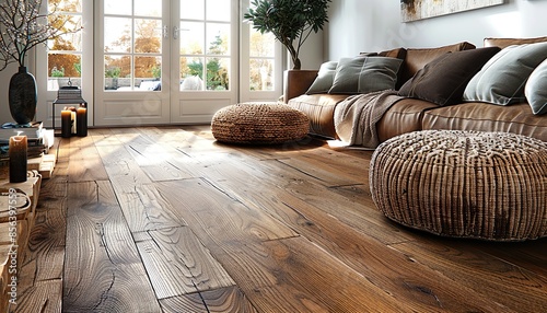 Laminate, parquet, vinyl, plank flooring in beech, oak, ash, larch. Smooth, refined grain for a luxurious brushed, oiled or lacquered surface. photo