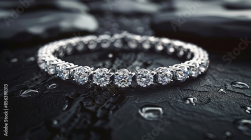 White gemstone and diamond jewelry bracelet on black background with wide mockup postcard