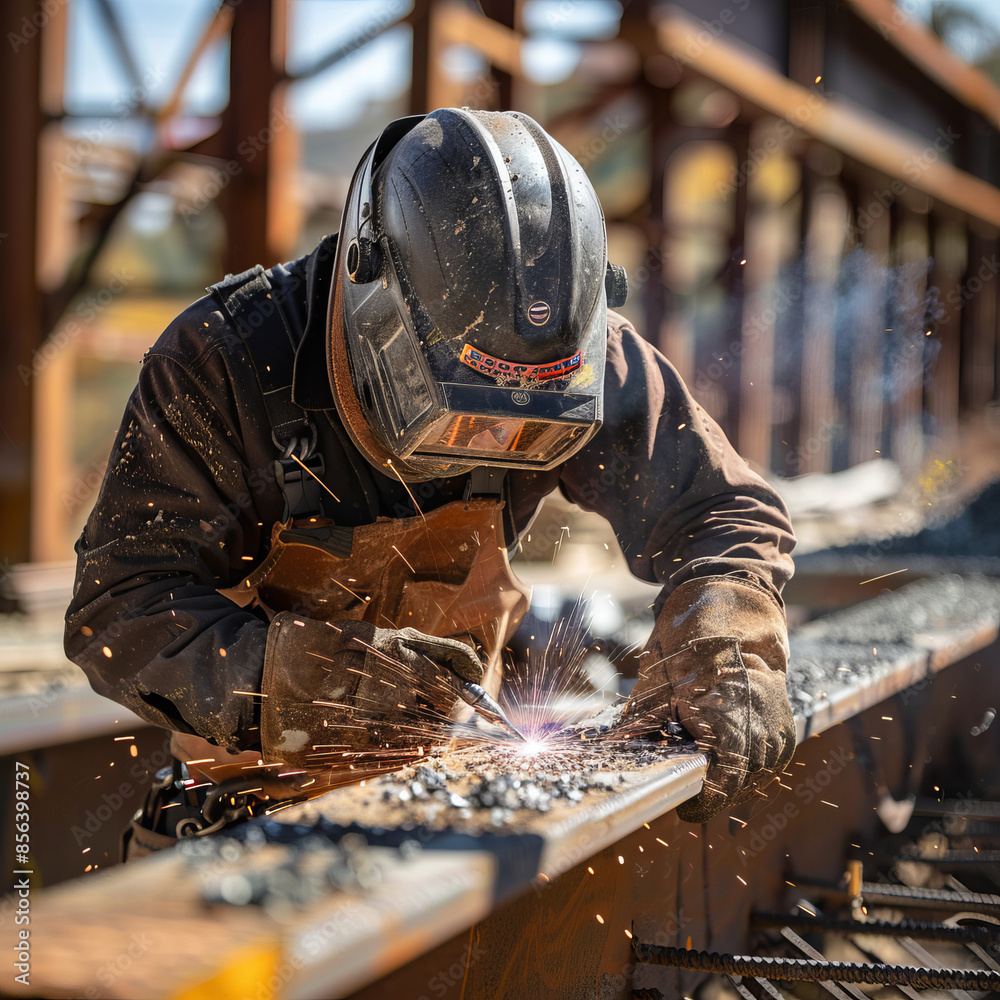 A welder working on a construction of a building