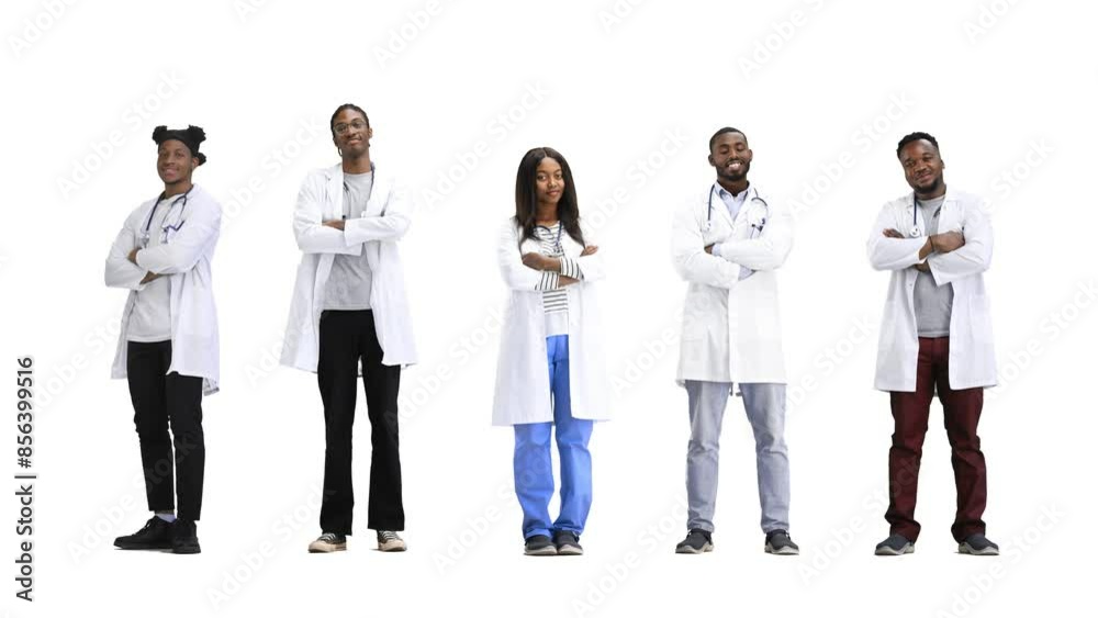 A group of doctors, on a white background, in full height, crossed their arms A group of doctors, on a white background, in full height, crossed their arms