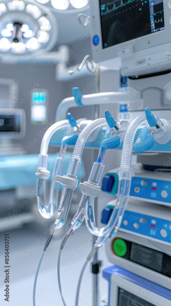 A hospital room with a monitor and a ventilator A hospital room with a monitor and a ventilator