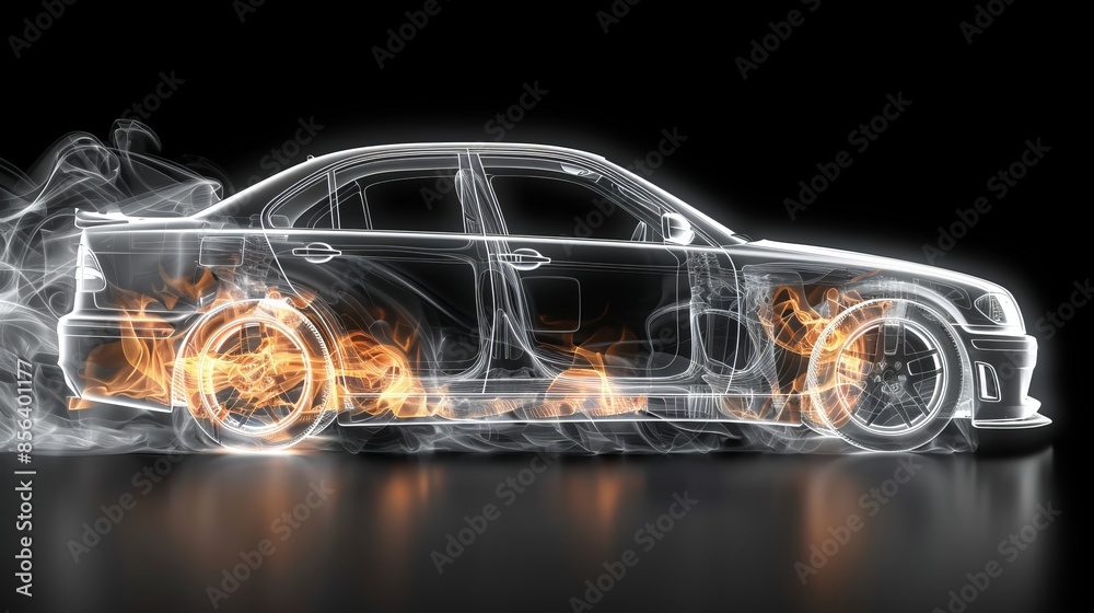 An X-ray of a car and a 3D render image depicting it An X-ray of a car and a 3D render image depicting it