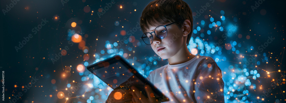 Fototapeta premium boy childred.tablet education digital