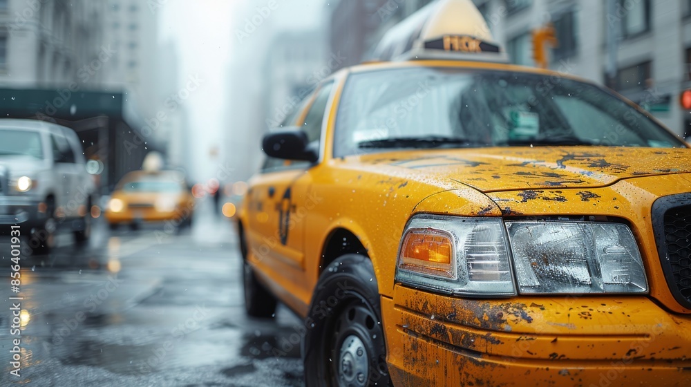 Obraz premium With space for text or copyspace, there is a taxi cab on a white background