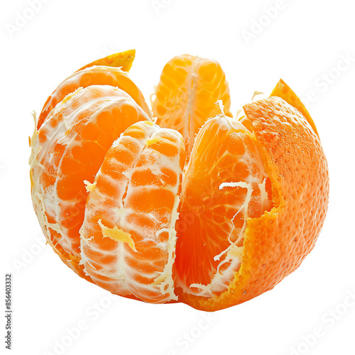Fresh, peeled mandarin orange segmented and ready to eat, showcasing its vibrant, juicy, and sweet citrus flesh against a white background.