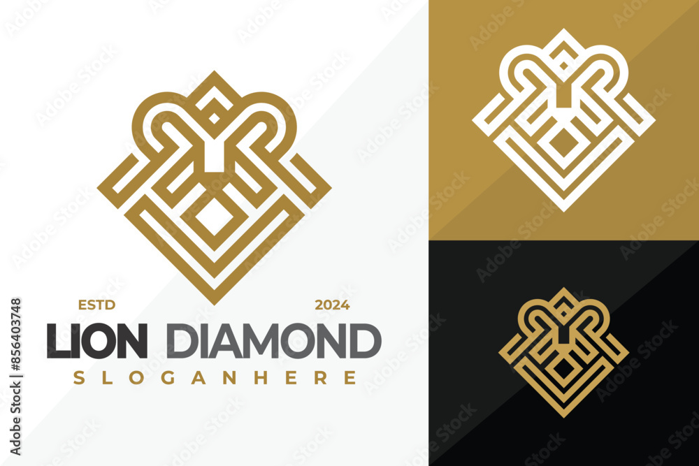 Lion Diamond Head logo design vector symbol icon illustration