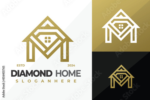 Letter M Diamond Home logo design vector symbol icon illustration