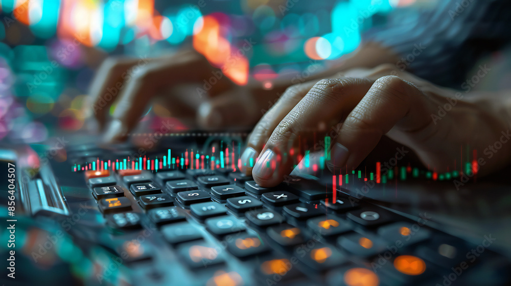 Data scientist, Programmer using laptop analyzing financial data on futuristic virtual interface. Algorithm. Global business development Data scientist, Programmer using laptop analyzing financial data on futuristic virtual interface. Algorithm. Global business development
